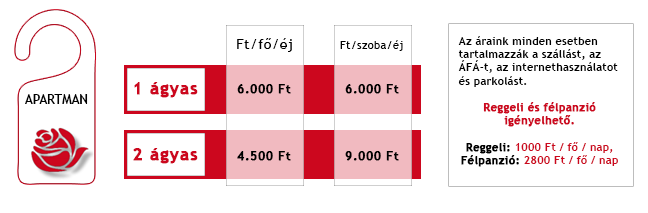 Hotel szoba árak, kedvező apartman szoba ár